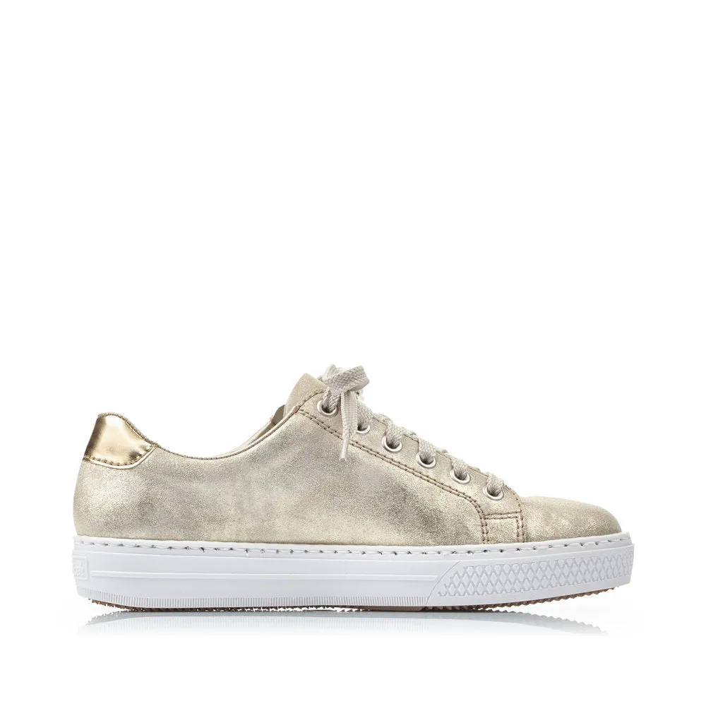 Rieker Ladies Soft Gold Metallic Lace Up Trainer Shoe
