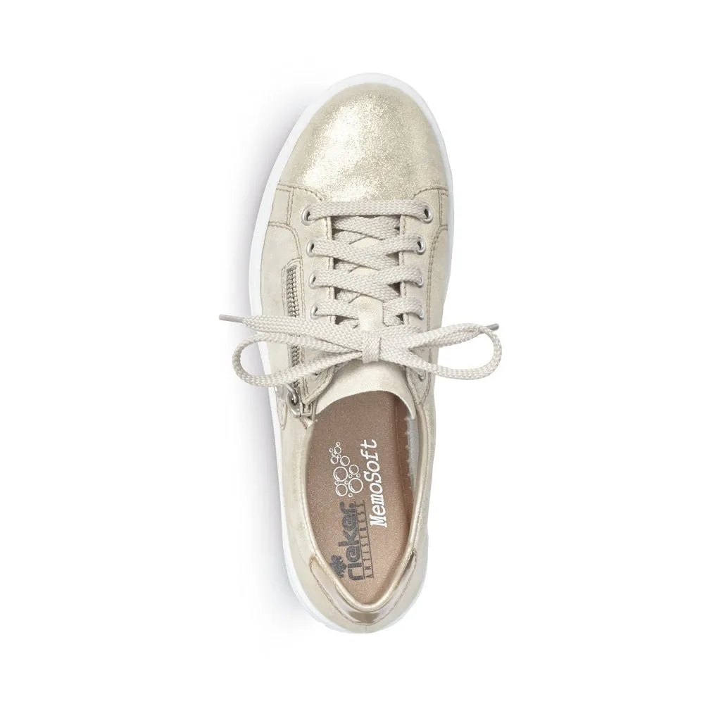 Rieker Ladies Soft Gold Metallic Lace Up Trainer Shoe