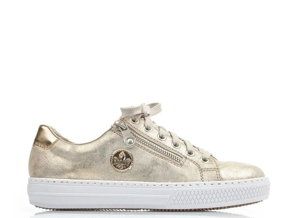 Rieker Ladies Soft Gold Metallic Lace Up Trainer Shoe