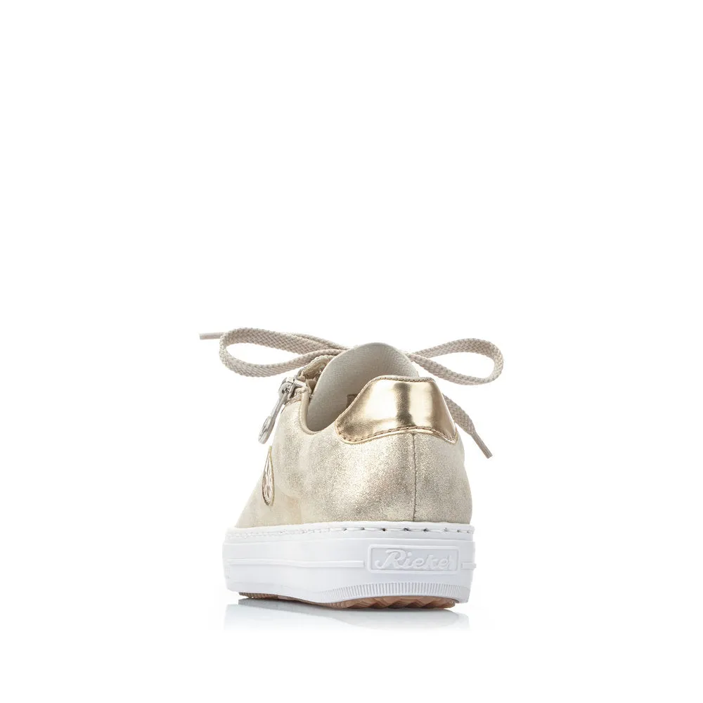 Rieker Ladies Soft Gold Metallic Lace Up Trainer Shoe