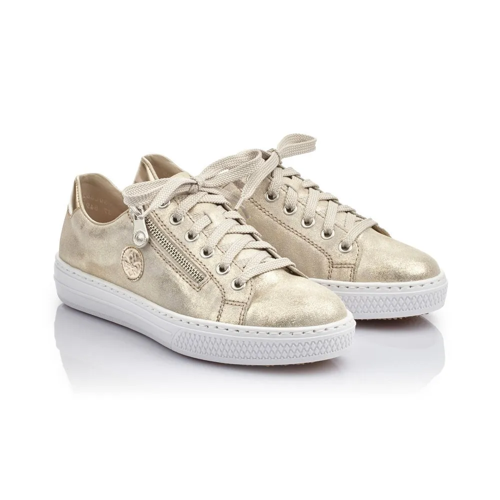Rieker Ladies Soft Gold Metallic Lace Up Trainer Shoe