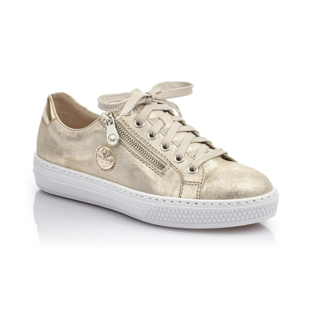 Rieker Ladies Soft Gold Metallic Lace Up Trainer Shoe