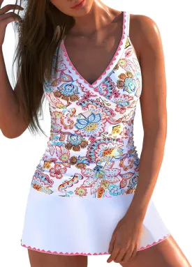 ROSEWE Two Piece Tankini Swimsuits for Women, Tummy Control Bathing Suit with Skirt, V-Neck Swimdress