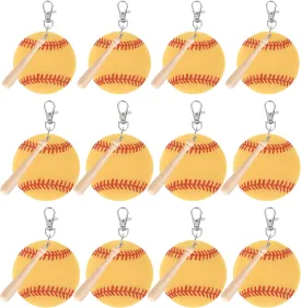 Vefungyan Baseball Softball Sports DIY Keychain : 12 Set Acrylic keychain Kit with Mini Baseball Softball Bat 5cm