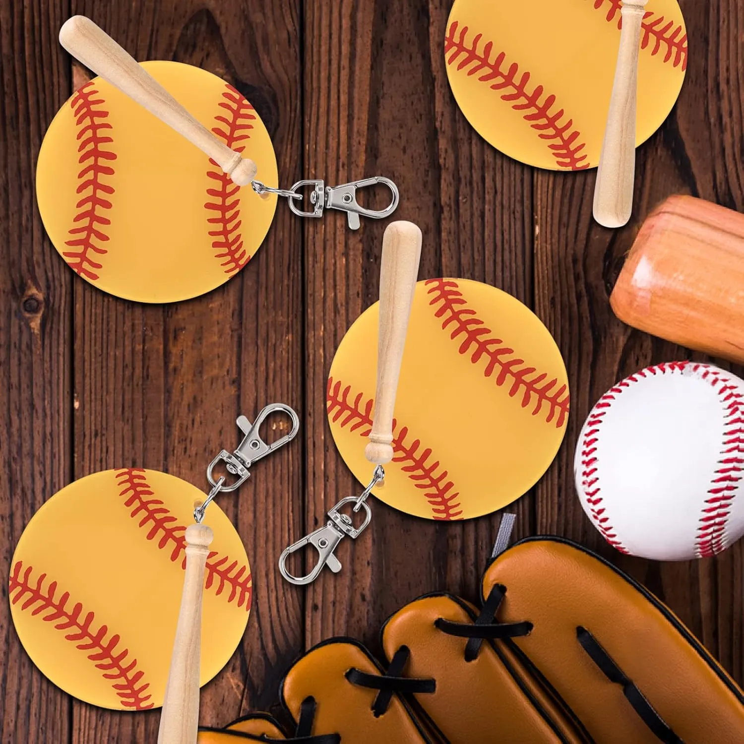 Vefungyan Baseball Softball Sports DIY Keychain : 12 Set Acrylic keychain Kit with Mini Baseball Softball Bat 5cm