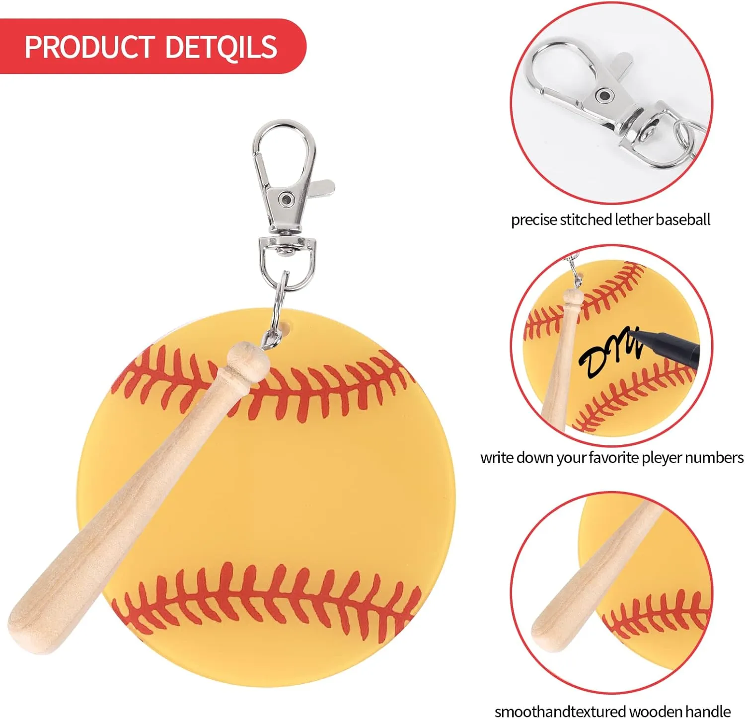 Vefungyan Baseball Softball Sports DIY Keychain : 12 Set Acrylic keychain Kit with Mini Baseball Softball Bat 5cm