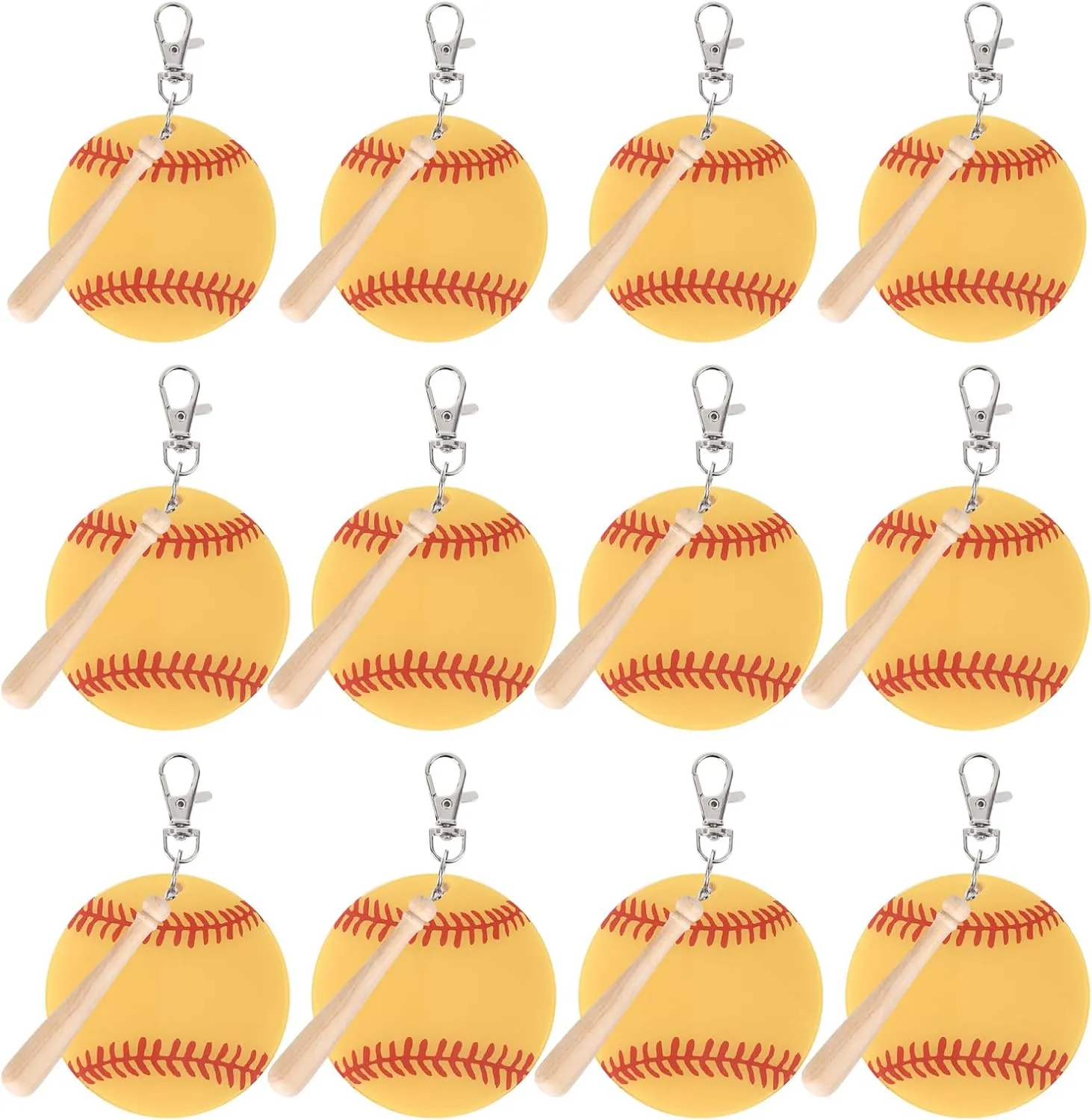 Vefungyan Baseball Softball Sports DIY Keychain : 12 Set Acrylic keychain Kit with Mini Baseball Softball Bat 5cm