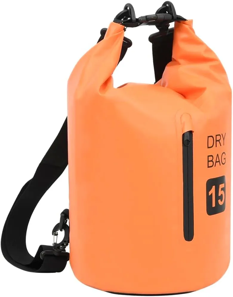 Waterproof Dry Bag with Zipper, 4 Gallon Capacity, Lightweight PVC, Orange and Black for Outdoor Adventures