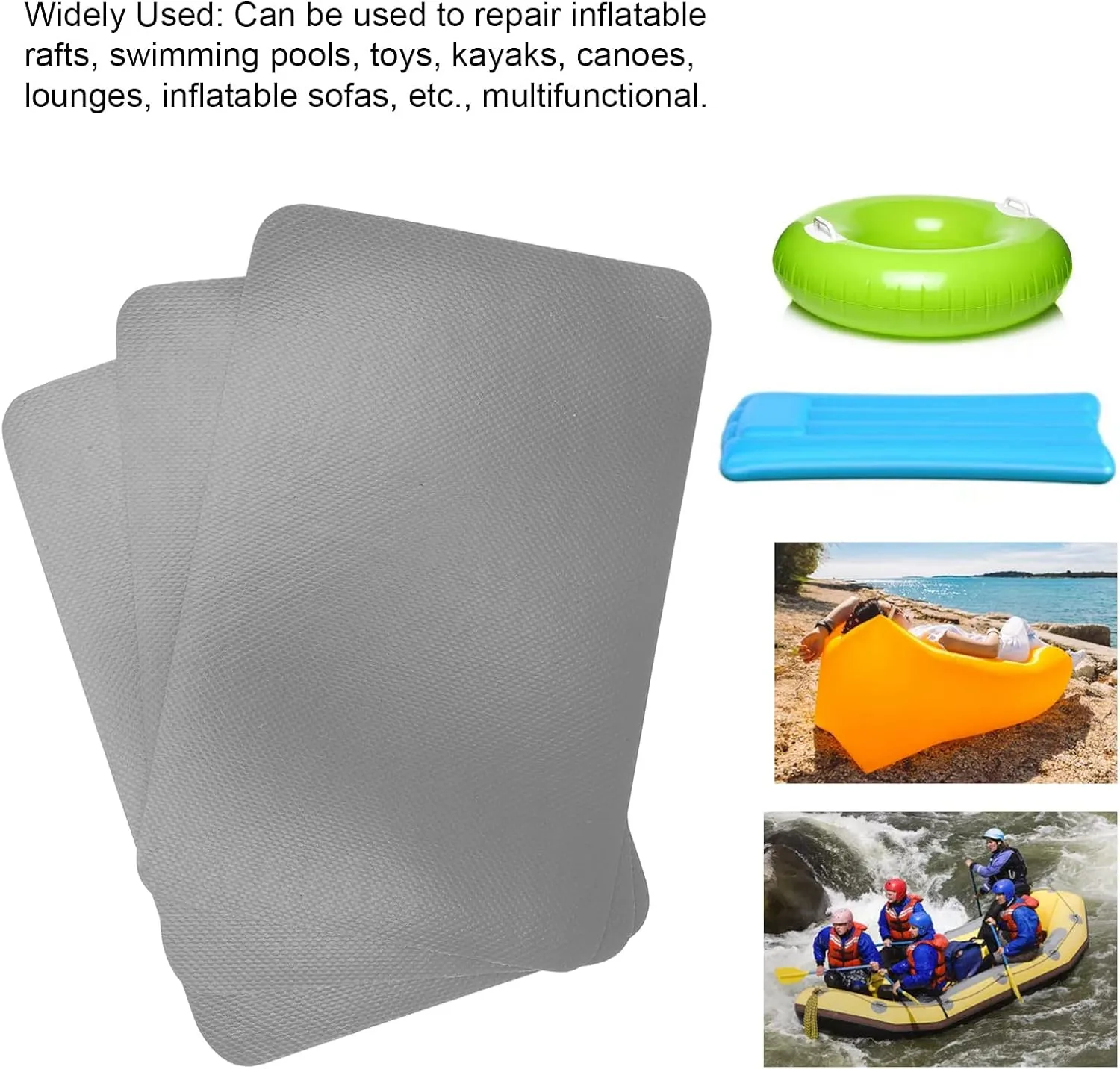 Waterproof Kayak Patch Set - 3 PCS PVC Raft Repair Patches for Inflatable Boat and Canoe(Gray)