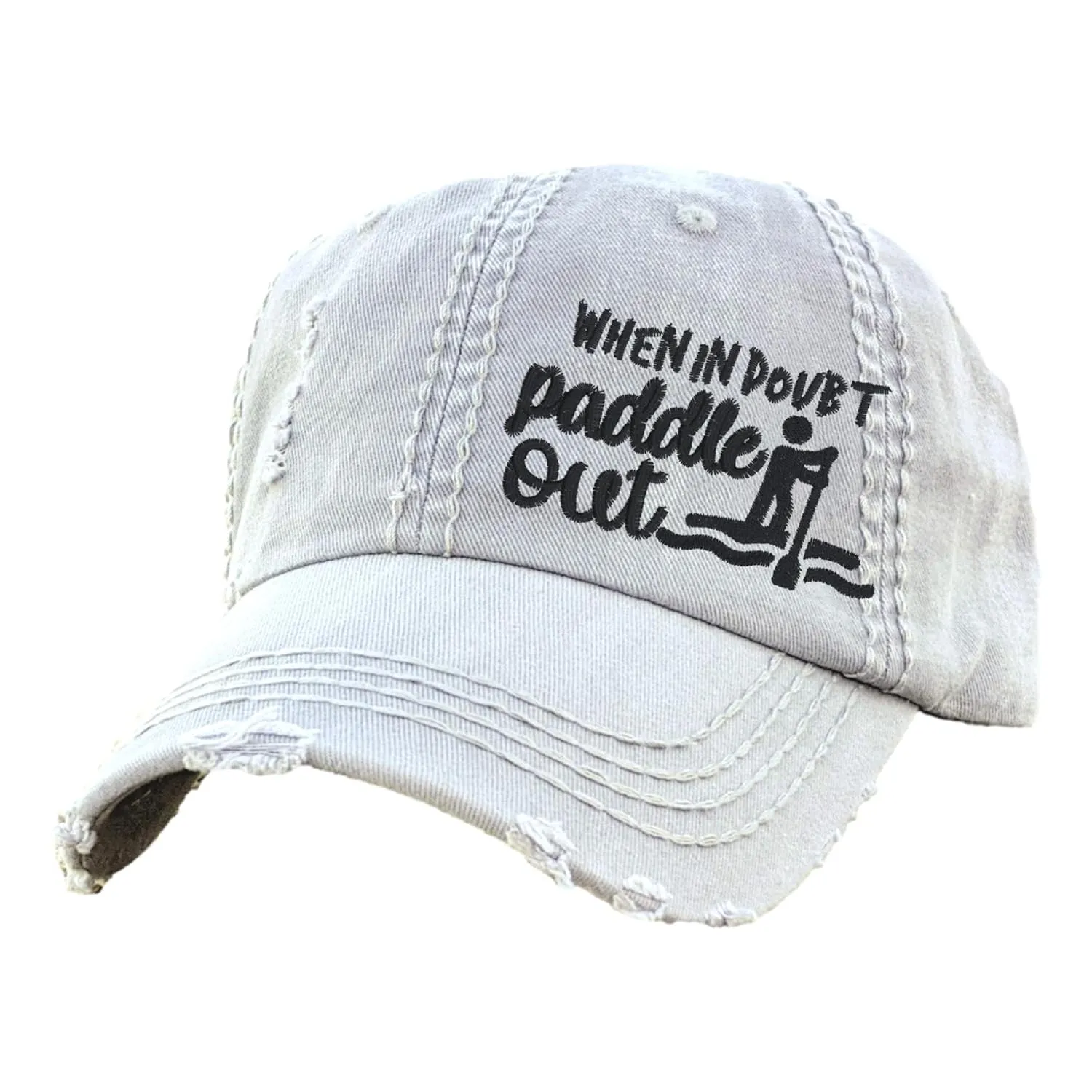 Women's Custom When In Doubt Paddle Out Paddleboarding Hat, Baseball or High Ponytail Cap, Handmade Embroidered Gift Present Clothing for Her Instructor Paddle Boarder Boarding SUP